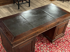 Vintage bureau, klassiek Engels bureau, teakhout, bruin leer, 589