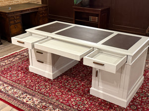 Bureau vintage, style anglais classique, chêne, cuir marron, 694