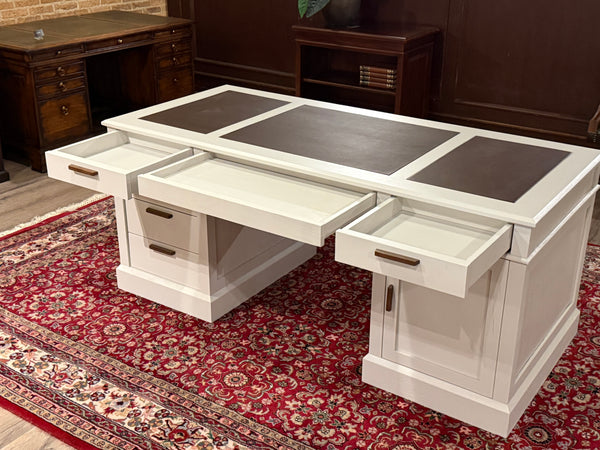 Bureau vintage, style anglais classique, chêne, cuir marron, 694