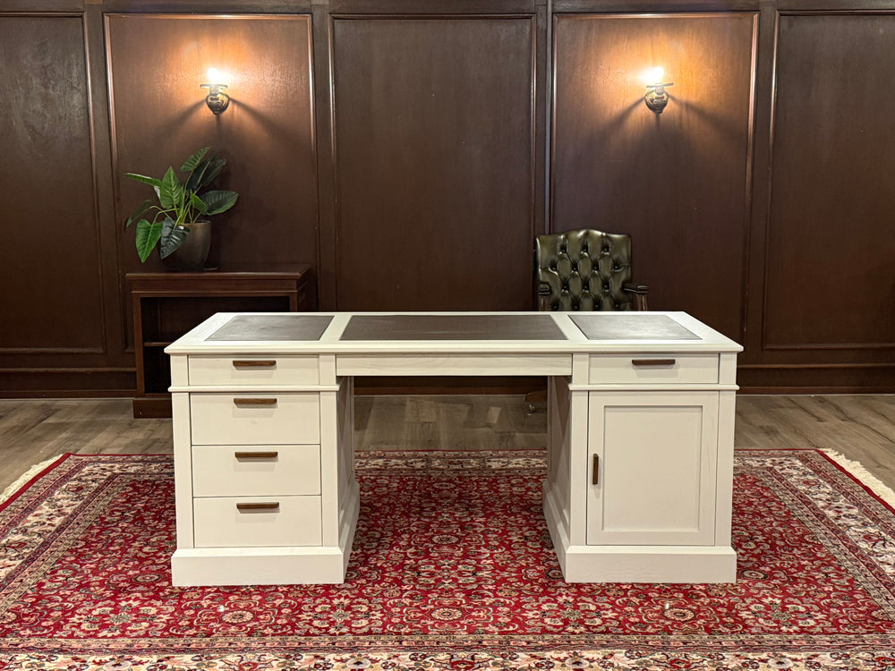 Bureau vintage, style anglais classique, chêne, cuir marron, 694