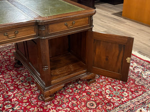 Bureau vintage, bureau double, bureau anglais classique, chêne, cuir vert, 687