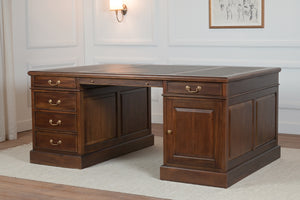 Regent 180x120 Walnoot, Partnerdesk, klassiek Engels bureau, massief mahoniehout