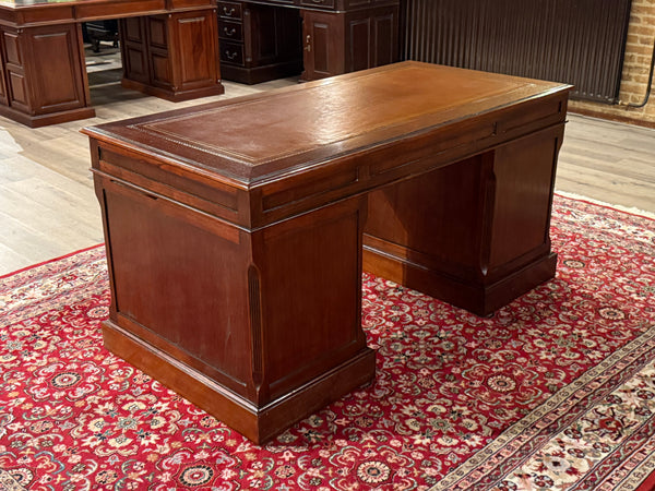 Bureau vintage, bureau anglais classique, bois de cerisier, cuir orange, 654