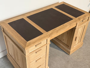 Vintage bureau, klassiek bureau, eikenhout, bruin leer, 708