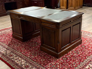 Vintage bureau, klassiek Engels bureau, mahoniehout, zwart leer, 658