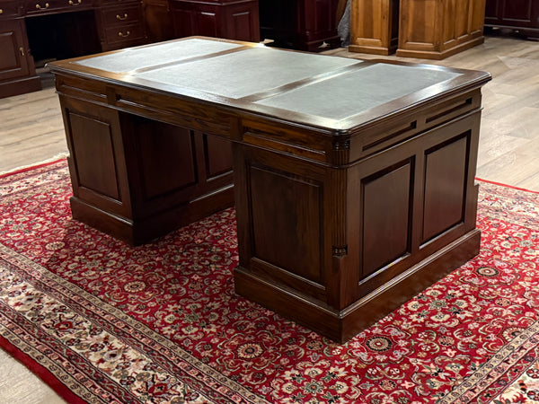 Vintage bureau, klassiek Engels bureau, mahoniehout, zwart leer, 658