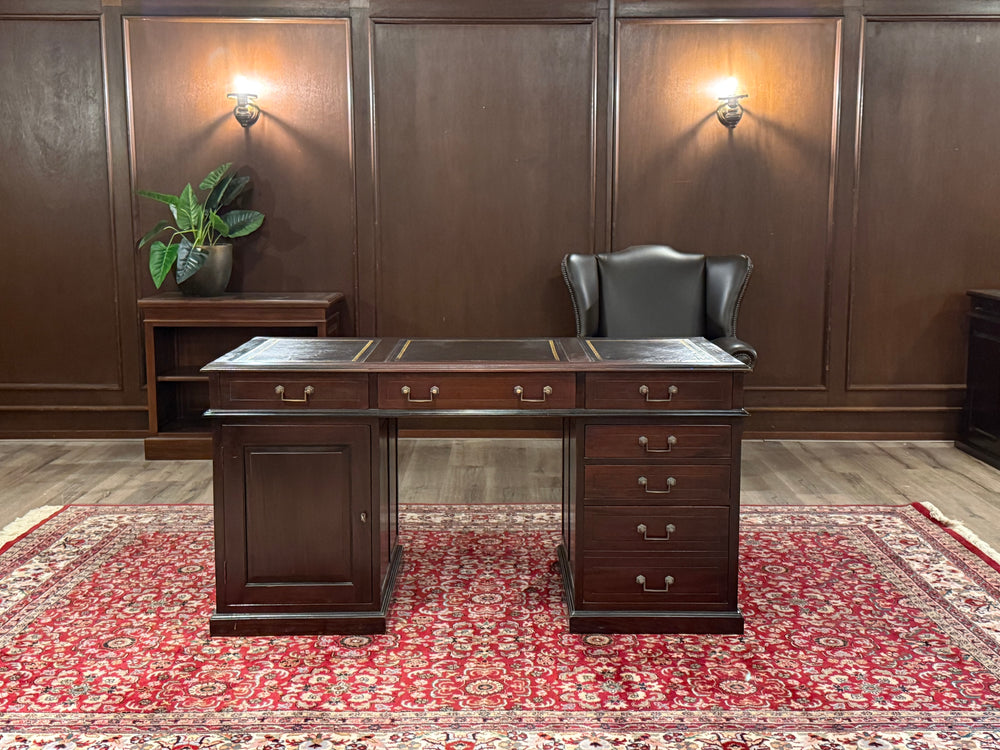 Bureau vintage, bureau anglais classique, acajou, cuir marron, 669