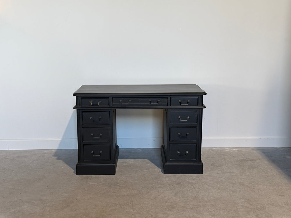 Vintage bureau, partnerdesk, klassiek Engels bureau, mahoniehout , zwart, 714