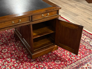 Bureau vintage, bureau anglais classique, acajou, cuir bleu marine, 646