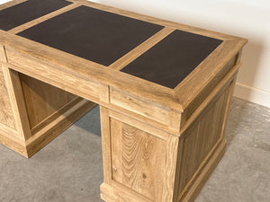 Vintage bureau, klassiek bureau, eikenhout, bruin leer, 708