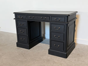 Vintage bureau, partnerdesk, klassiek Engels bureau, mahoniehout , zwart, 714