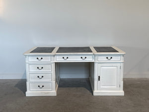 Vintage bureau, klassiek Engels bureau, mahoniehout, zwart leer, 697
