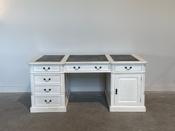Vintage bureau, klassiek Engels bureau, mahoniehout, zwart leer, 697