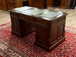 Vintage-Schreibtisch, klassischer englischer Schreibtisch, Mahagoni, grünes Leder, 636