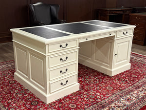 Vintage-Schreibtisch, weiß, klassischer englischer Schreibtisch, Mahagoni, schwarzes Leder, 639