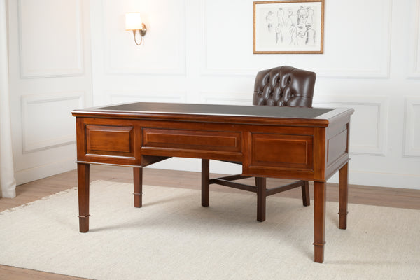 York Grande 160x80 Cedar - klassischer englischer Schreibtisch - Mahagoni - grünes Leder