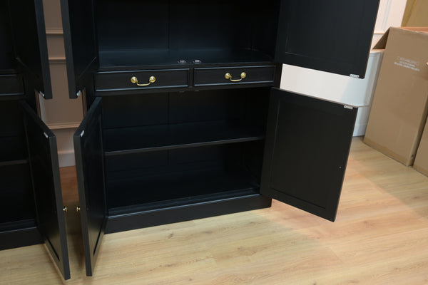 Vintage boekenkast, klassieke Engelse boekenkast, mahoniehout, zwart