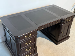 Vintage bureau, donker kers, klassiek Engels bureau, mahoniehout, zwart leer, 705