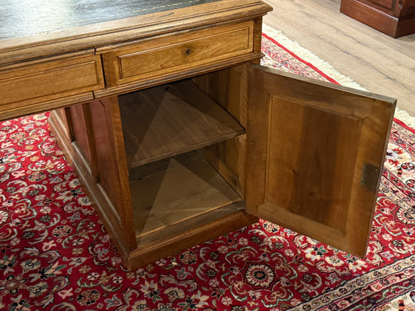 Vintage bureau, Antiek Engels bureau, eikenhout, groen leer, 661