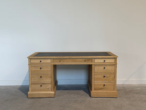 Vintage bureau, klassiek Engels bureau, eikenhout, bruin leer