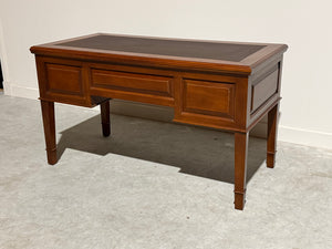 Vintage schrijftafel, klassiek Engels bureau, mahoniehout, bruin leer, 711