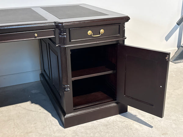 Vintage bureau, donker kers, klassiek Engels bureau, mahoniehout, zwart leer, 706