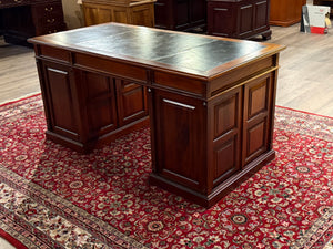 Bureau vintage, bureau anglais classique, acajou, cuir marron, 652