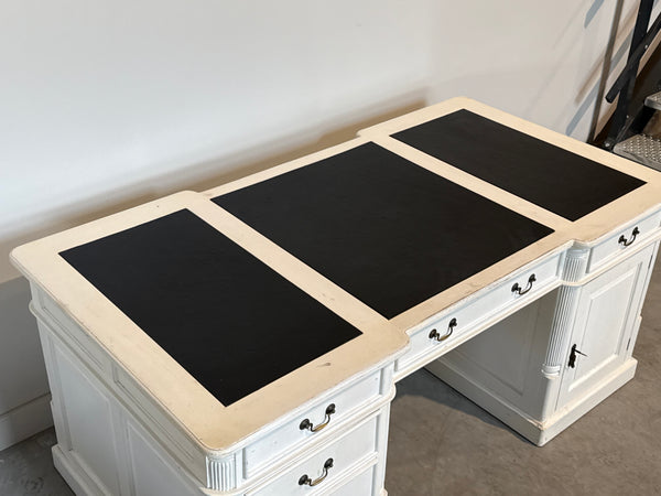 Vintage bureau, klassiek Engels bureau, mahoniehout, zwart leer, 697