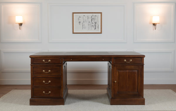 Regent 180x120 Walnoot, Partnerdesk, klassiek Engels bureau, massief mahoniehout