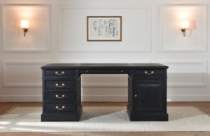 Regent 180x90 Black gold handles, classic English desk, solid mahogany