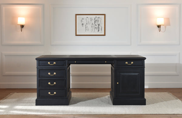 Regent 180x90 Black gold handles, classic English desk, solid mahogany