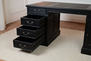 Regent 160x80 zwart, Messing grepen, klassiek Engels bureau, massief mahoniehout