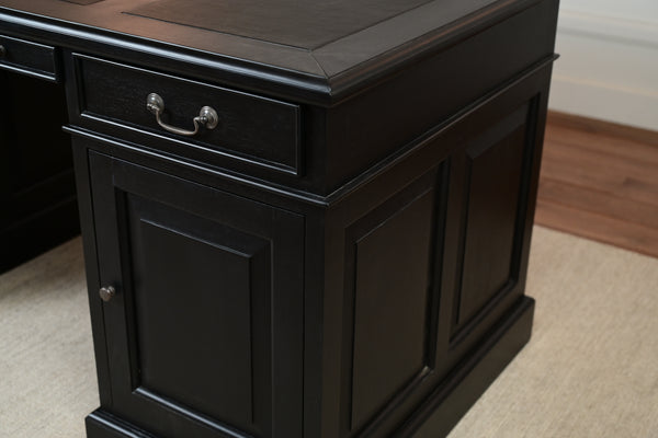 Regent 160x80 zwart, Messing grepen, klassiek Engels bureau, massief mahoniehout