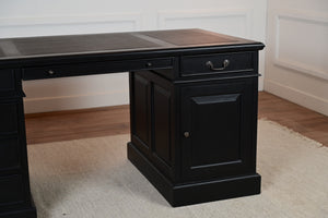 Regent 160x80 zwart, Messing grepen, klassiek Engels bureau, massief mahoniehout