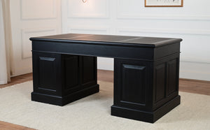 Regent 160x80 zwart, Messing grepen, klassiek Engels bureau, massief mahoniehout