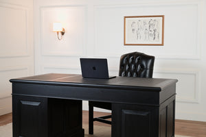 Regent 160x80 Black, gold handles, classic English desk, solid mahogany