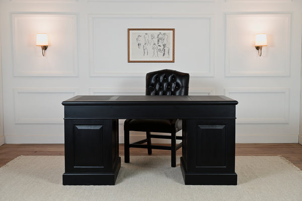 Regent 160x80 Black, gold handles, classic English desk, solid mahogany