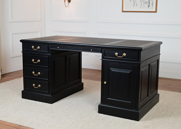 Regent 160x80 Black, gold handles, classic English desk, solid mahogany