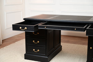 Regent 160x80 Black, gold handles, classic English desk, solid mahogany