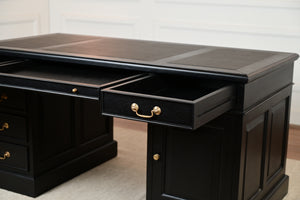Regent 160x80 Black, gold handles, classic English desk, solid mahogany