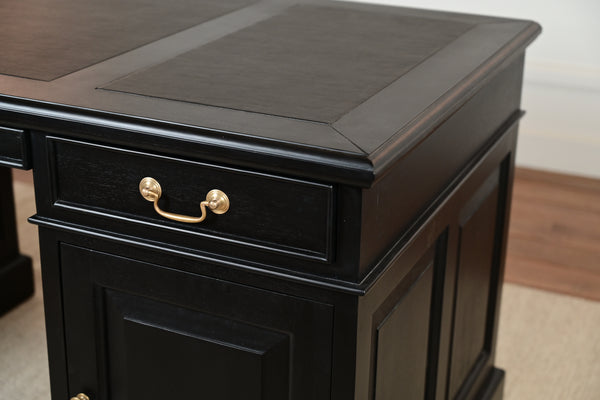 Regent 160x80 Black, gold handles, classic English desk, solid mahogany