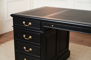 Regent 160x80 Black, gold handles, classic English desk, solid mahogany