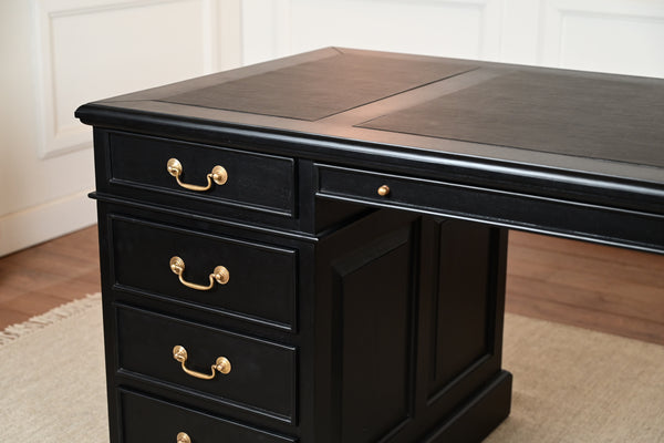 Regent 160x80 Black, gold handles, classic English desk, solid mahogany
