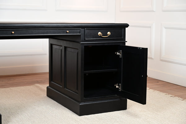 Regent 160x80 Black, gold handles, classic English desk, solid mahogany