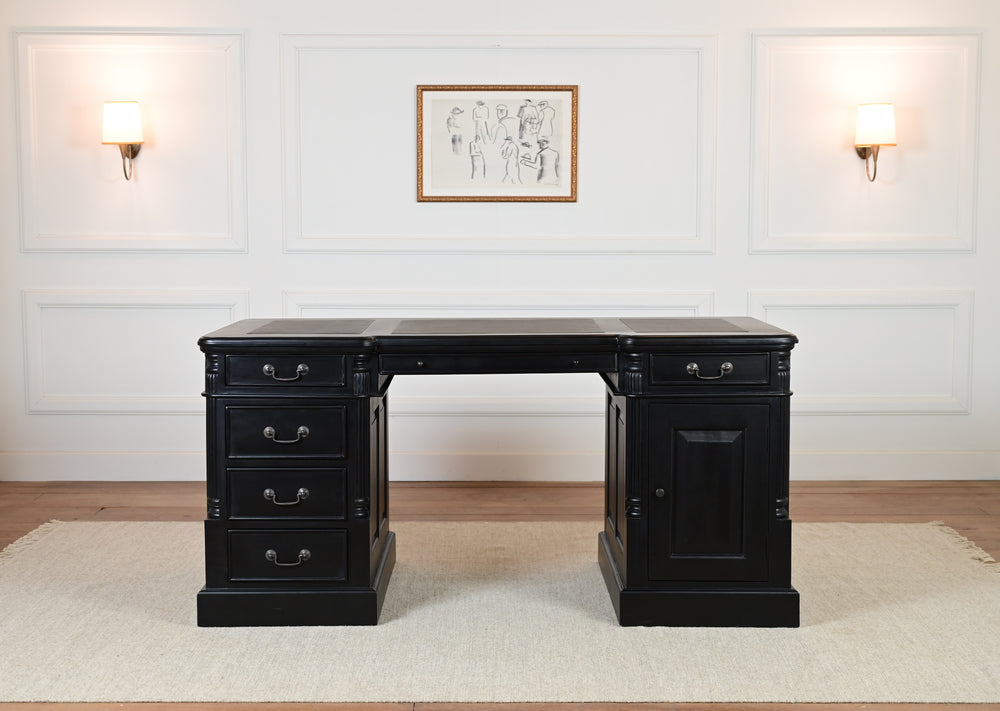 Pillar 160x80 zwart, Messing grepen, klassiek Engels bureau, massief mahoniehout