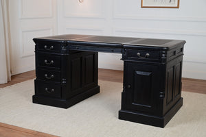 Pillar 160x80 zwart, Messing grepen, klassiek Engels bureau, massief mahoniehout