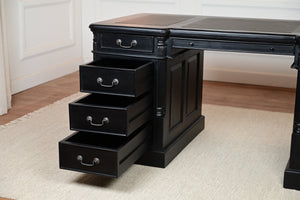 Pillar 160x80 zwart, Messing grepen, klassiek Engels bureau, massief mahoniehout