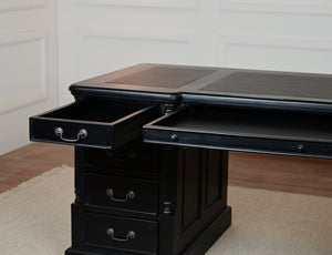 Pillar 160x80 zwart, Messing grepen, klassiek Engels bureau, massief mahoniehout