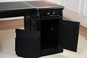 Pillar 160x80 zwart, Messing grepen, klassiek Engels bureau, massief mahoniehout