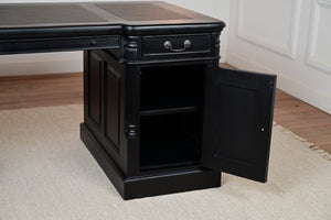 Pillar 160x80 zwart, Messing grepen, klassiek Engels bureau, massief mahoniehout